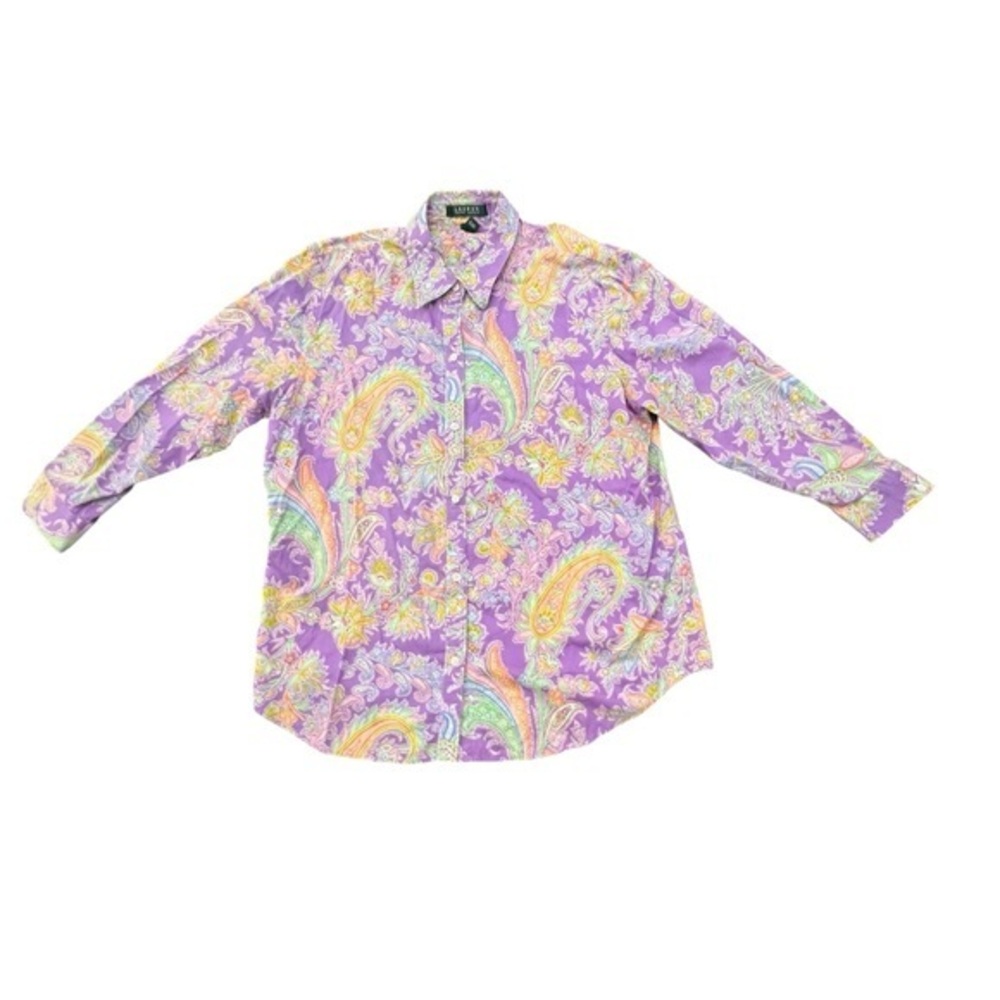 Lauren Ralph Lauren Womens Shirt Jamaica Paisley Purple Button Up Office Size XL